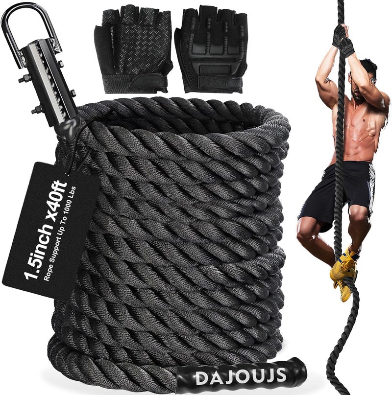 DAJOUJS Climbing Rope 1.5 Inch Diameter 10/15 / 20/30 Feet Length Gym Climbing Rope for Workout Fitness & Strength Training, Gym Rope, Exercise Climbing Rope in Black for Adults Outdoor & Indoor - Image 1